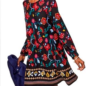 LOFT Stained Glass Floral swing dress women LARGE PETITE long sleeve